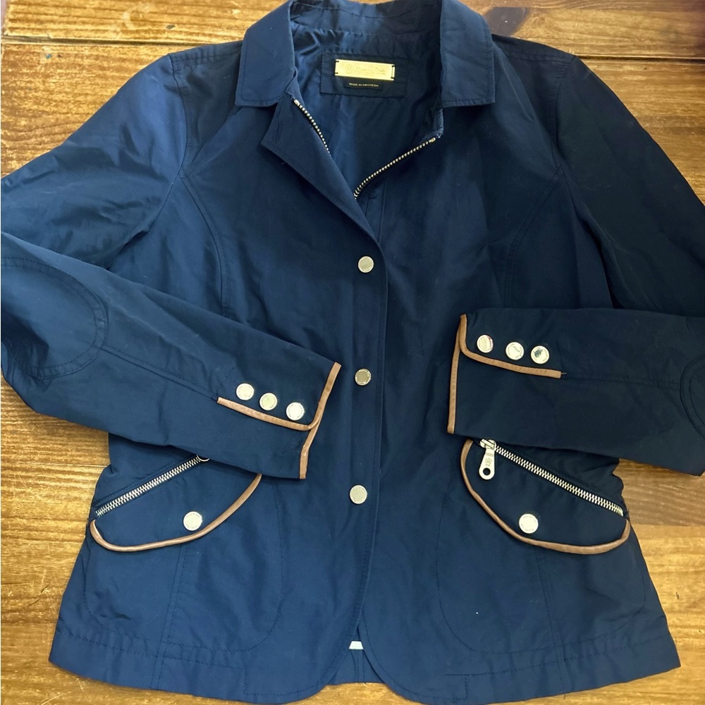 Navy Blazer with Tan Trim